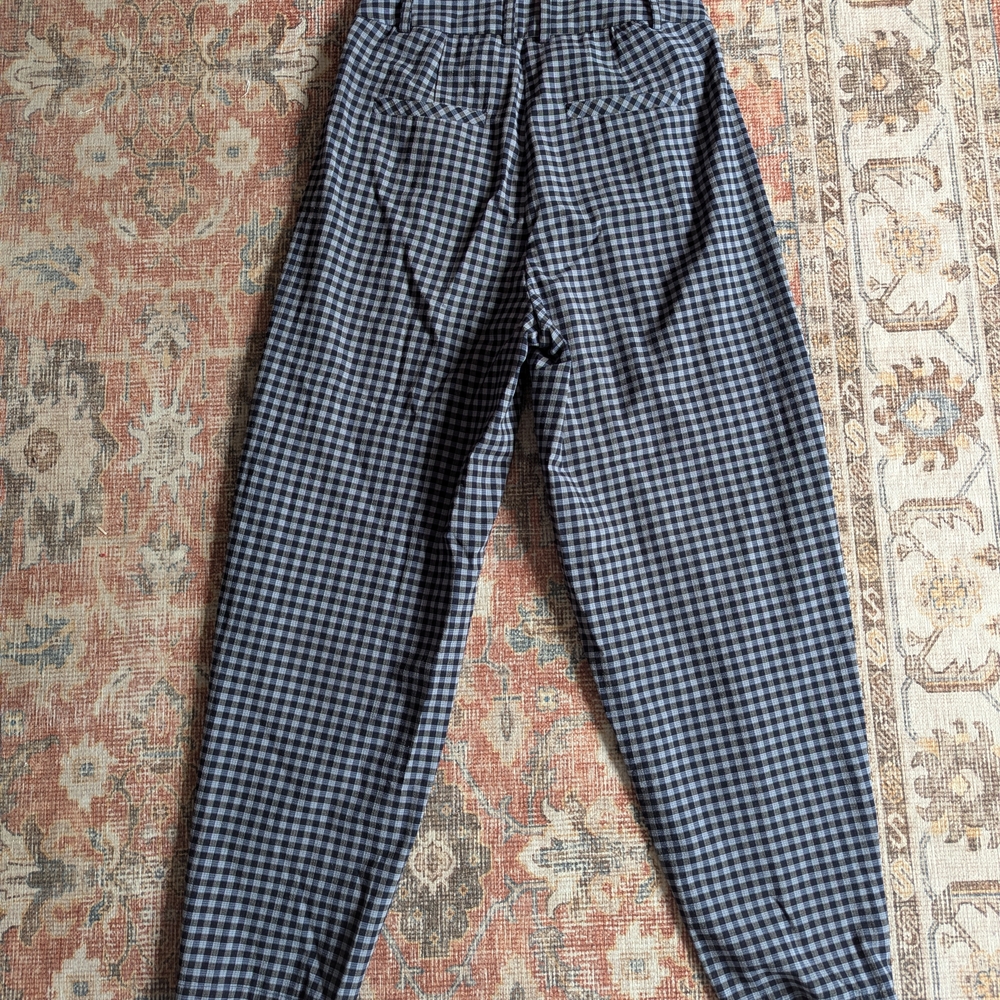 Frank & Oak Women's Blue Checkered Cropped Pants - Picture 3 of 3